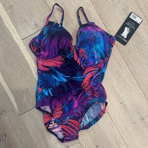 Miraclesuit Women's Tropical Print One Piece Swimsuit - Purple and Blue